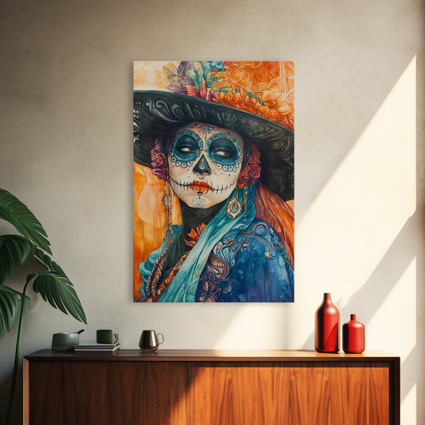 Chicano Art Framed Canvas Print, Day of the Dead / Dia De Los Muertos Wall Art, Mexicano Decor, Mexicano Wall Art, Southwestern Wall Art