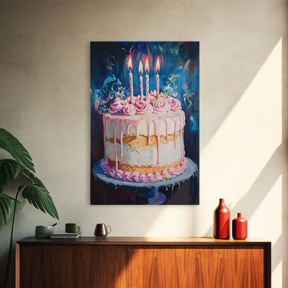 The Birthday Cake, Abstract Canvas Print Oil Painting Of a Birthday Cake, Kitchen Decor, Food Review Kitchen Art, Dining Room Art
