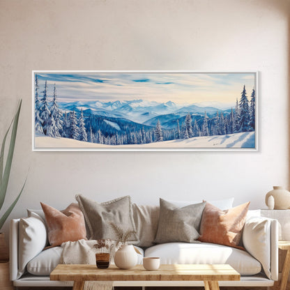 Winter Forest Landscape Painting Print, Horizontal Wall Art, Pine Tree Forest Covered in Snow, Mountain Painting, Mountain Landscape Art