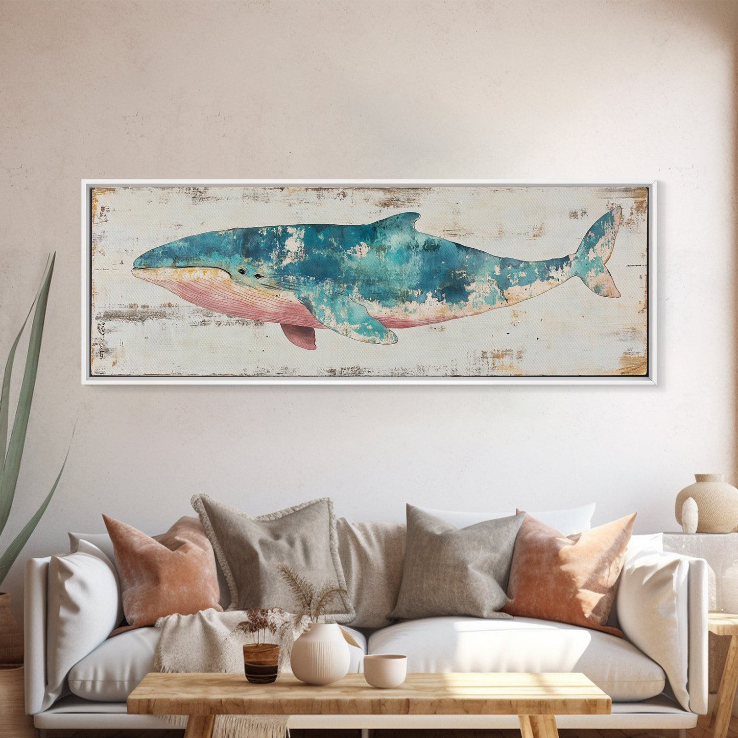 Humpback Whale Panoramic Wall Art Canvas Print - Wood Framed Canvas - Nautical Decor - Ready To Hang, Whale Art, Whale Fine Art