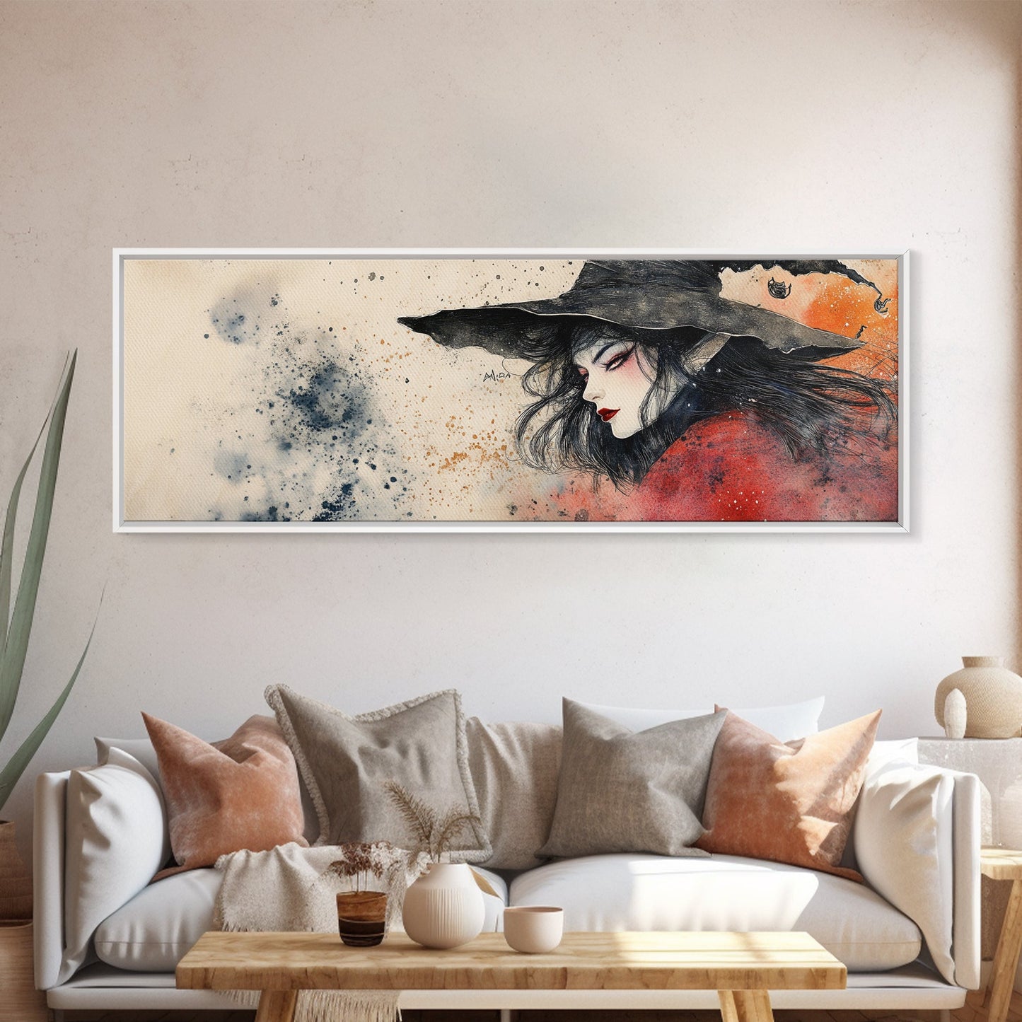Panoramic Portrait of a Witch - Wabi Sabi Halloween Mashup - Halloween Decor - Witchy Wall Art - Witch Painting - Witch Art