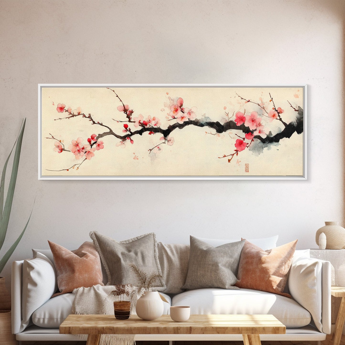 Japanese Wall Decor Landscape Print - Cherry Blossoms Painting - Japanese Minimalism Wall Art - Floral Home Decor - Flower Painting