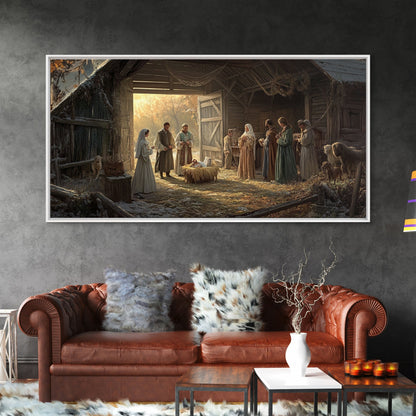 Christmas Nativity Wall Art, Framed Canvas Print, Nativity Oil Painting, Nativity Art Print, Christmas Seasonal Wall Art Living Room Decor