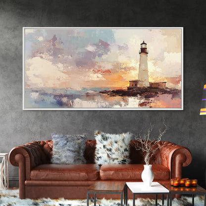 Abstract Oil Painting Print of a Light House, Framed Canvas Print, Nautical Themed Home Decor, Seascapes Painting