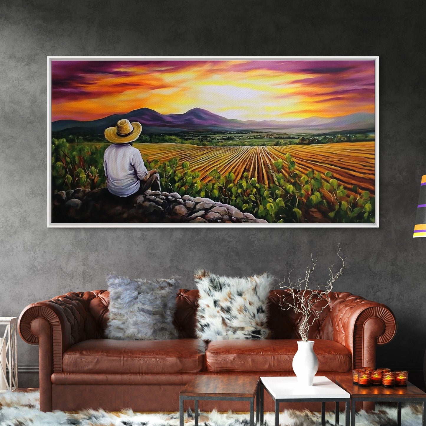 Farmhouse Wall Art Framed Canvas Print - Mexicano Art - Chicano Art - Oil Painting Print of a Tejano Farmer - Arte Mexicano