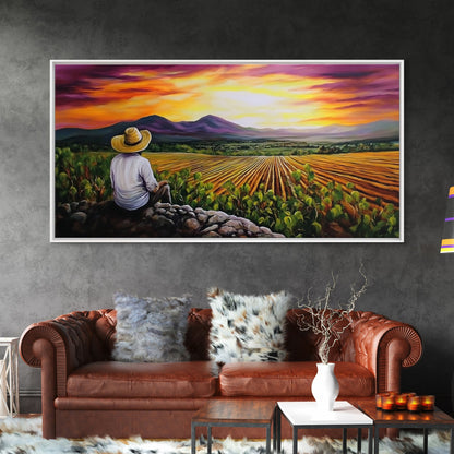 Farmhouse Wall Art Framed Canvas Print - Mexicano Art - Chicano Art - Oil Painting Print of a Tejano Farmer - Arte Mexicano