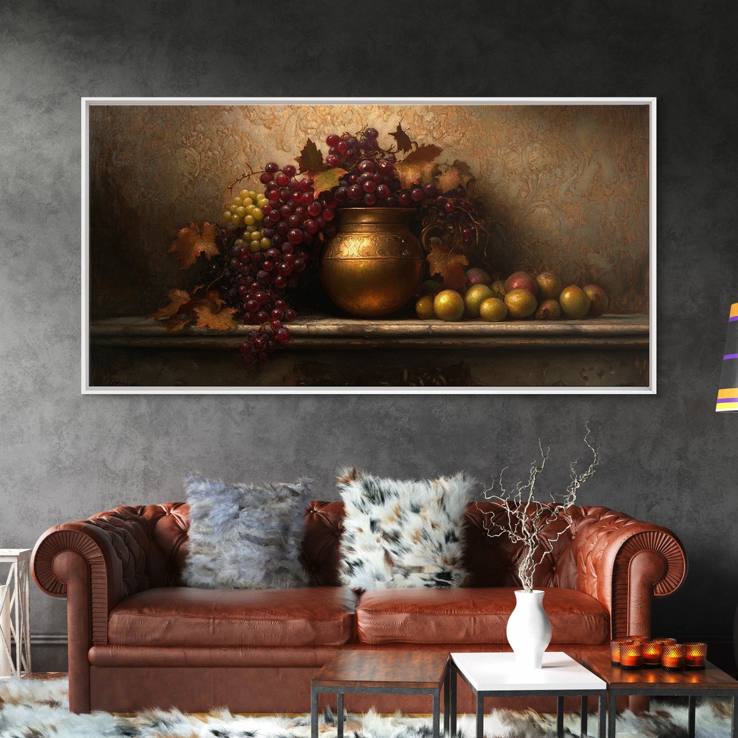 Still Life of Grapes, Framed Canvas Print, Victorian Oil Painting Print, Kitchen Wall Art, Kitchen Painting, Kitchen Home Decor