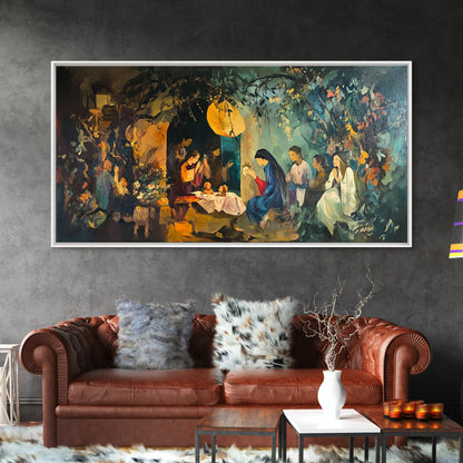 Christian Nativity Jesus In The Manger Ready To Hang Canvas Wall Art - Farmhouse Christmas Decor - Christian Wall Art - Christian Painting