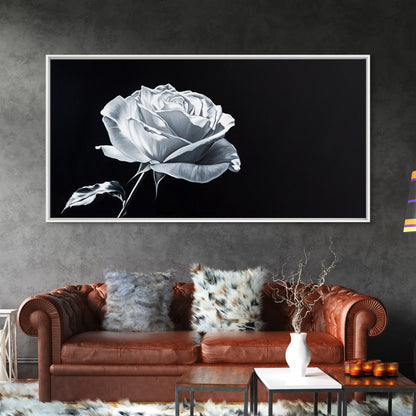 Large White Rose Painting Canvas Print, Flower Painting, Floral Decor, Moody Centerpiece Painting, Above Mantle Wall Art, Above Sofa Wall Art