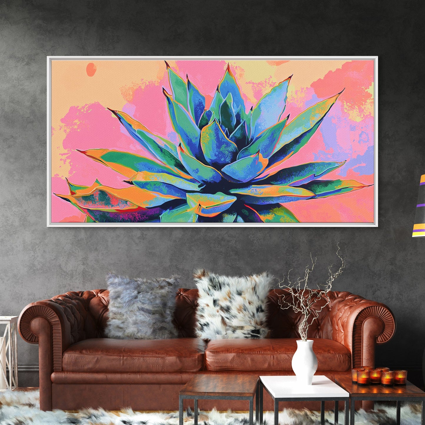 Blue Agave Wall Art Framed Canvas Print | Mexicano Art | Pueblo Style Southwestern Art | Arizona Art | Mexicano Wall Art | Agave Painting
