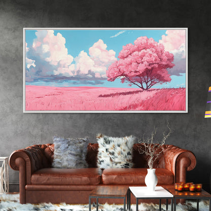 Pink Fields - Abstract Wall Art - Framed Canvas Print - Abstract Landscape Painting - Surrealist Wall Art - Above Sofa Modern Art