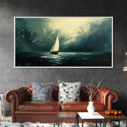 Sailing Through The Storm - Framed Canvas Print - Nautical Home Decor - Sailboat Painting - Sailing Painting - Nautical Seascapes Art