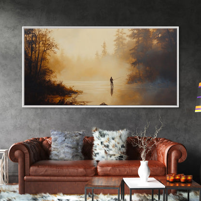 Retro Oil Painting Print of a Fly Fisher - Framed Canvas Print - Fishing Wall Art, Fisherman Painting, Fishing Gift, Gift for Fisher