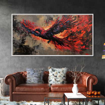 Grunge Phoenix Painting, Framed Canvas Print, Vibrant Phoenix Wall Art Print, Mythical Poster Art, Printed Wall Art