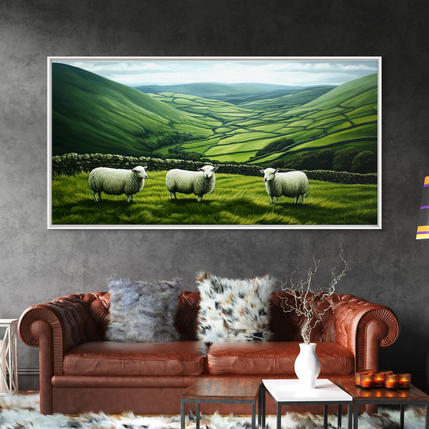 Scottish Highlands Canvas Print | Scottish Farmhouse Wall Art | Painting of Sheep in Scotland | Scotland Landscape Oil Painting