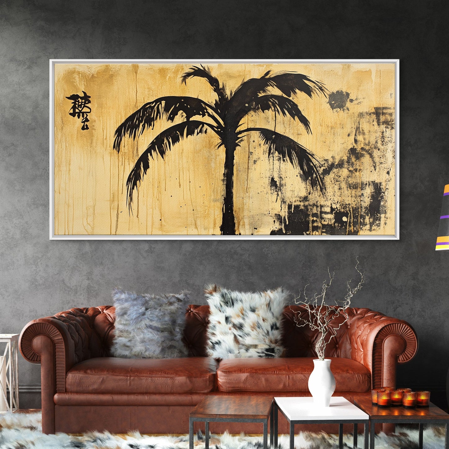 Palm Tree Abstract Painting Print, Coastal Decor, Framed Canvas Ready To Hang, Nautical Painting, Coastal Home Decor, Living Room Palm Tree Art