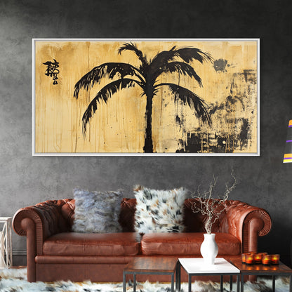 Palm Tree Abstract Painting Print, Coastal Decor, Framed Canvas Ready To Hang, Nautical Painting, Coastal Home Decor, Living Room Palm Tree Art