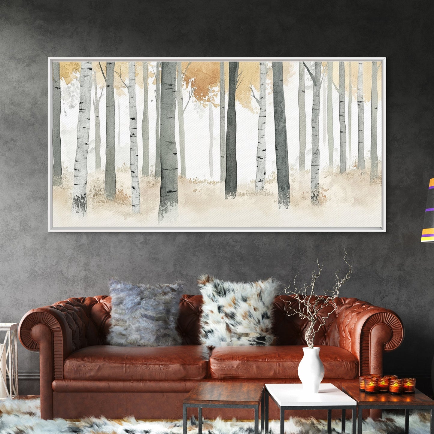 Aspen Trees Oil Painting Print Canvas, Autumn Aspens Print, Muted White Winter Wall Art, Country Farmhouse Wall Decor, Abstract Landscape Art