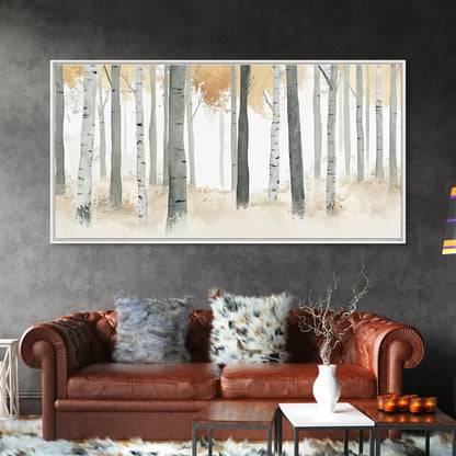Aspen Trees Oil Painting Print Canvas, Autumn Aspens Print, Muted White Winter Wall Art, Country Farmhouse Wall Decor, Abstract Landscape Art