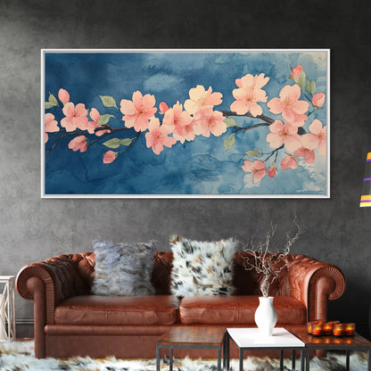Kirschblüten-Wandbild auf Leinwand – Rosa Kirschblüten-Ölgemälde auf Leinwand – Wabi-Sabi-Wandkunst – Lila Baum-Naturdekor
