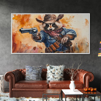 The Raccoon Cowboy - Framed Canvas Print - Raccoon Art - Trash Panda Cowboy