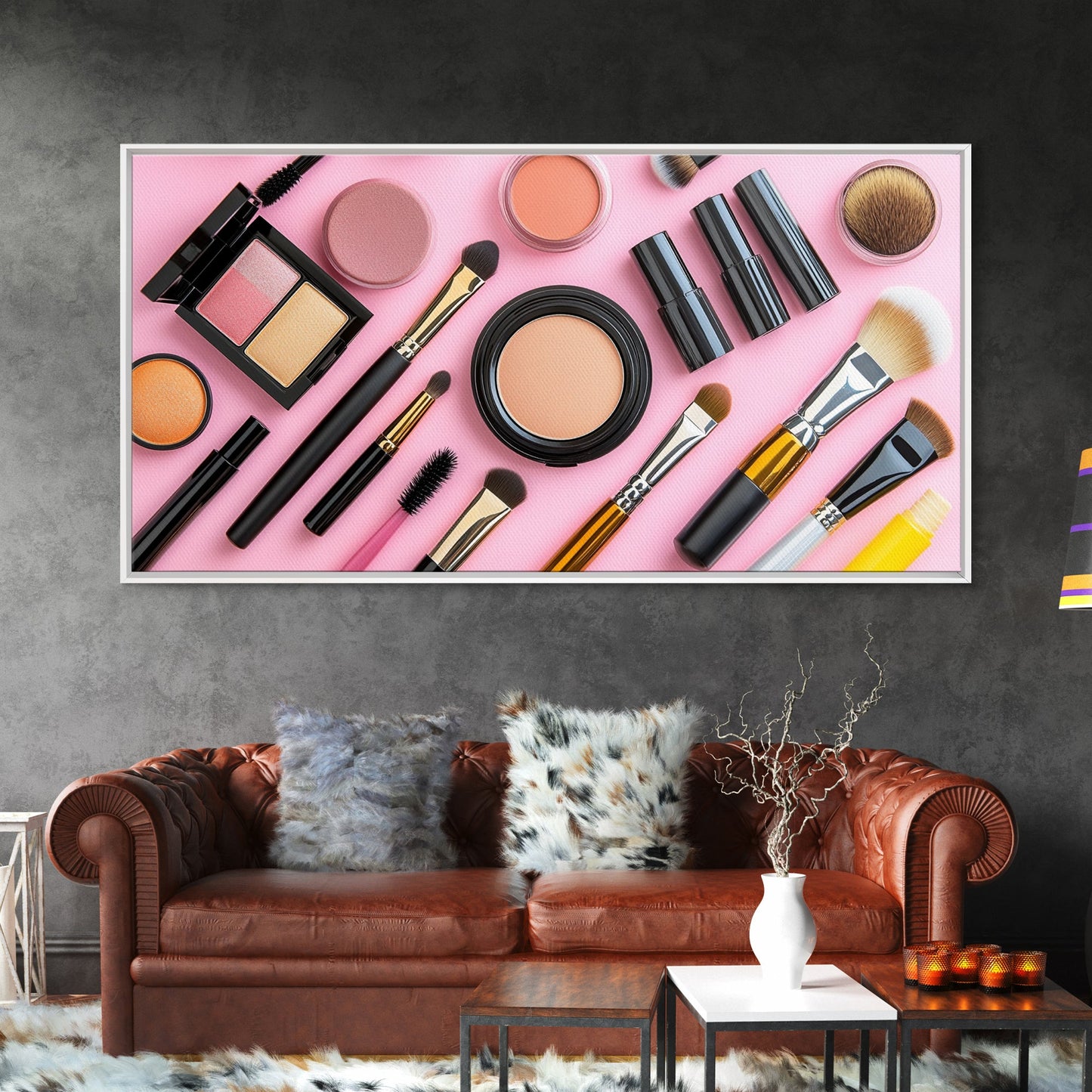 Makeup Spread Wall Art, Make Up Canvas Print, Preppy Dorm Room Wall Art, Girl's Dorm Room Wall Art, Makeup Painting