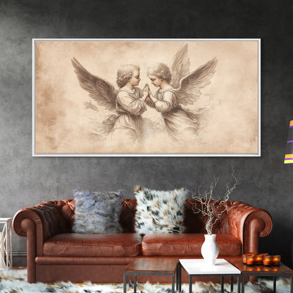 Guardian Angel Wall Art, Angel Painting Canvas Print, Angel Sketch, Angelic Home Decor, Christian Art, Christianity Home Decor