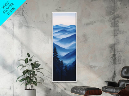 Blue Misty Mountains Framed Canvas Print Calming Nature Landscape Art, Smoky Mountain Art, Blue and Green Wall Art, Minimalist Decor, Bedroom Art