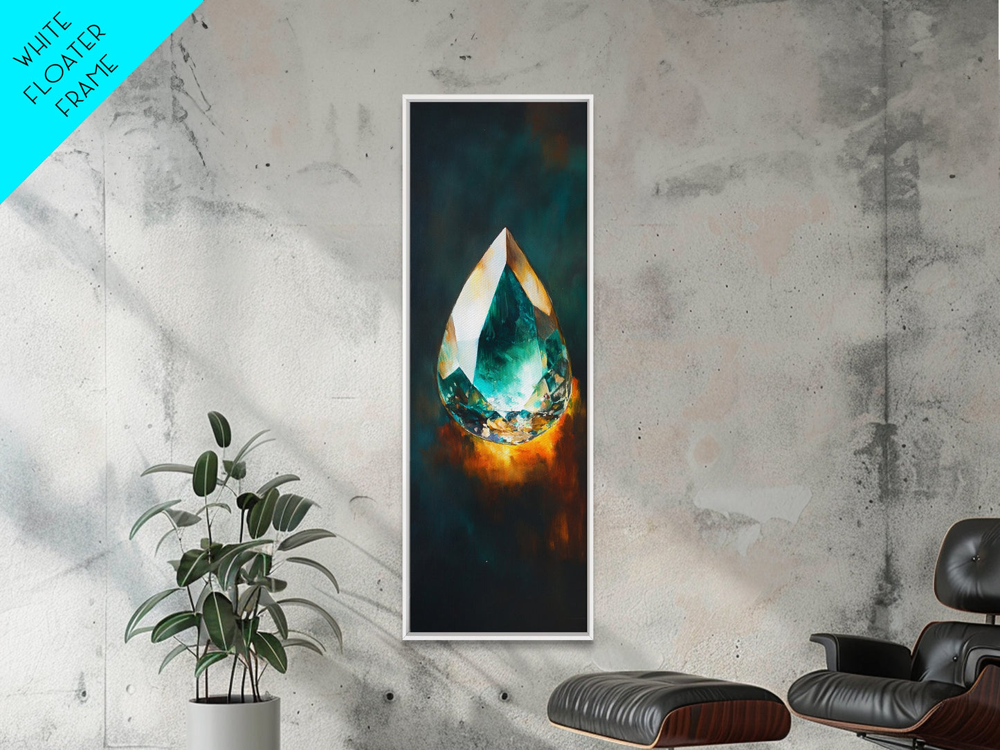 Blue Green Gemstone on Fire Canvas Print Abstract Sacred Geometry Art Moody Wall Art Unique Bedroom Decor Statement Piece