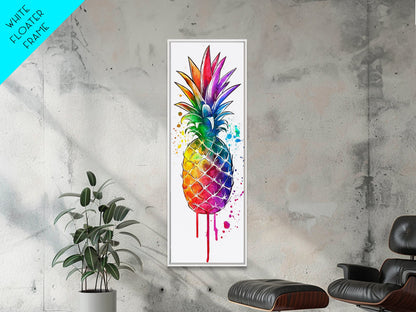 Pineapple painting vibrant wall art framed canvas print, colorful tropical art, kitchen decor, unique pop art style, perfect gift idea