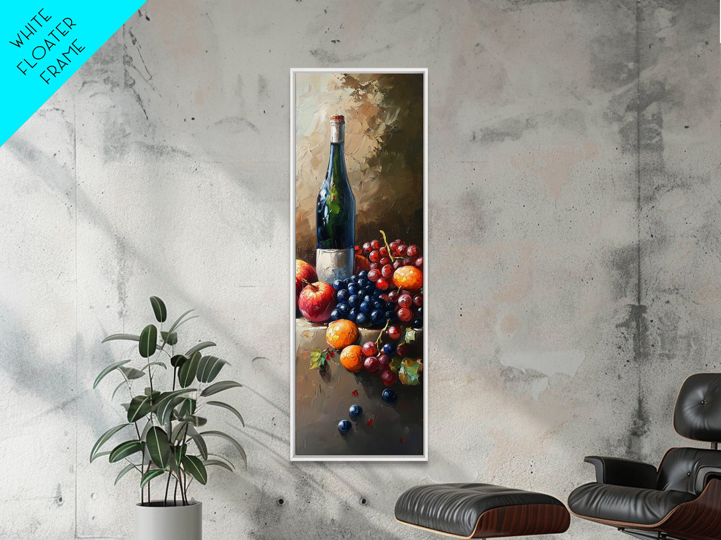 Skinny Vertical Art for Wine Cellar, Wine Room Art, Still Life Oil Painting of Wine and Grapes, Victorian Oil Painting, Retro Kitchen Decor