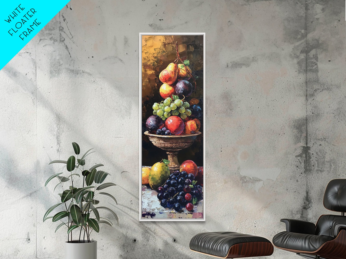 Still Life Oil Painting PRINT of Fruit, Kitchen Decor, Kitchen Wall Art, Grapes Painting, Long Skinny Art, Skinny Vertical Art, Tall Skinny Art