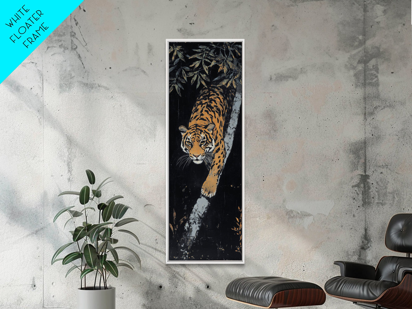 Framed Canvas Print of a Majestic Tiger Stalking Through the Jungle, Above Couch Art, Living Room Decor, African Art, Rustic Decor, Animal Art