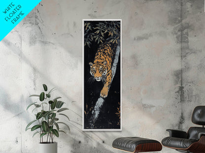 Framed Canvas Print of a Majestic Tiger Stalking Through the Jungle, Above Couch Art, Living Room Decor, African Art, Rustic Decor, Animal Art