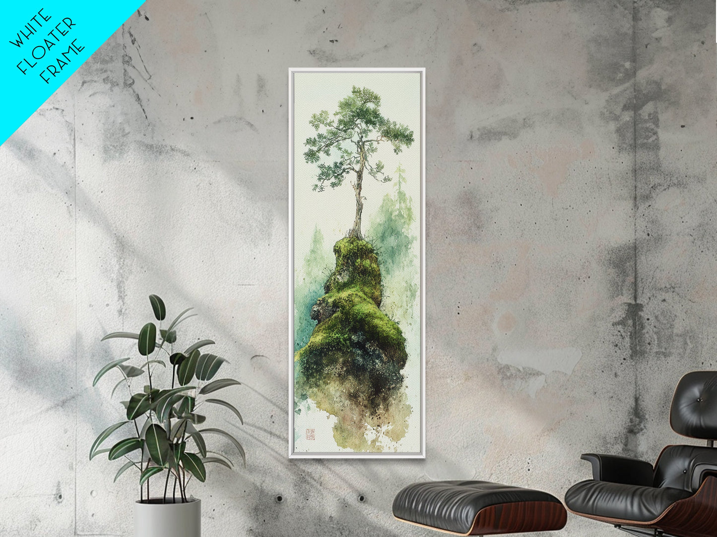 Framed Canvas Print Serene Tree Art Nature-Inspired Decor Wabi Sabi Art Botanical Print Calm Green Tones Above Couch Art Minimalist Decor