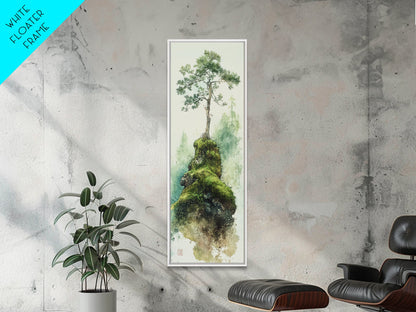 Framed Canvas Print Serene Tree Art Nature-Inspired Decor Wabi Sabi Art Botanical Print Calm Green Tones Above Couch Art Minimalist Decor