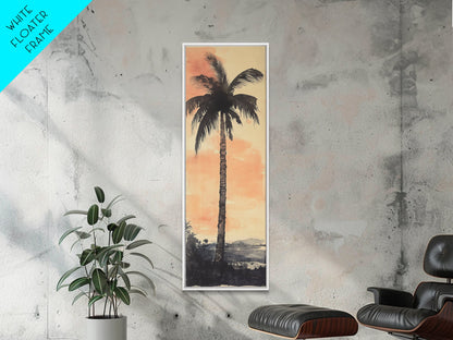 Framed Canvas Print Moody Palm Tree Painting Sunset Coastal Wall Art, Rustic Decor, Tropical Living Room Above Sofa Art, Bedroom Art Print