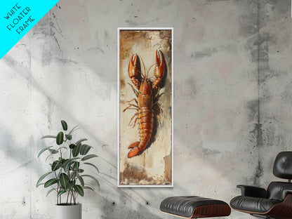 Funky Kitchen Art Framed Canvas Print, Crayfish Painting, New Orleans Cajun Wall Art, Oil Painting for Kitchen, Tall Skinny Art