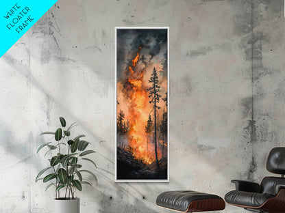 Fiery Forest Flames Canvas Print – Dark Moody Art, Forest Fire Scene, Dramatic Wall Art, Wabi Sabi Wall Art, Above Bed Decor, Rustic Wall Art
