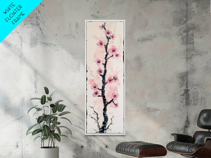 Delicate Cherry Tree in Bloom Painting - Canvas Print for Japanese Floral Art, Spring Blossom Decor, Nature-Inspired Wall Art, Botanical Print