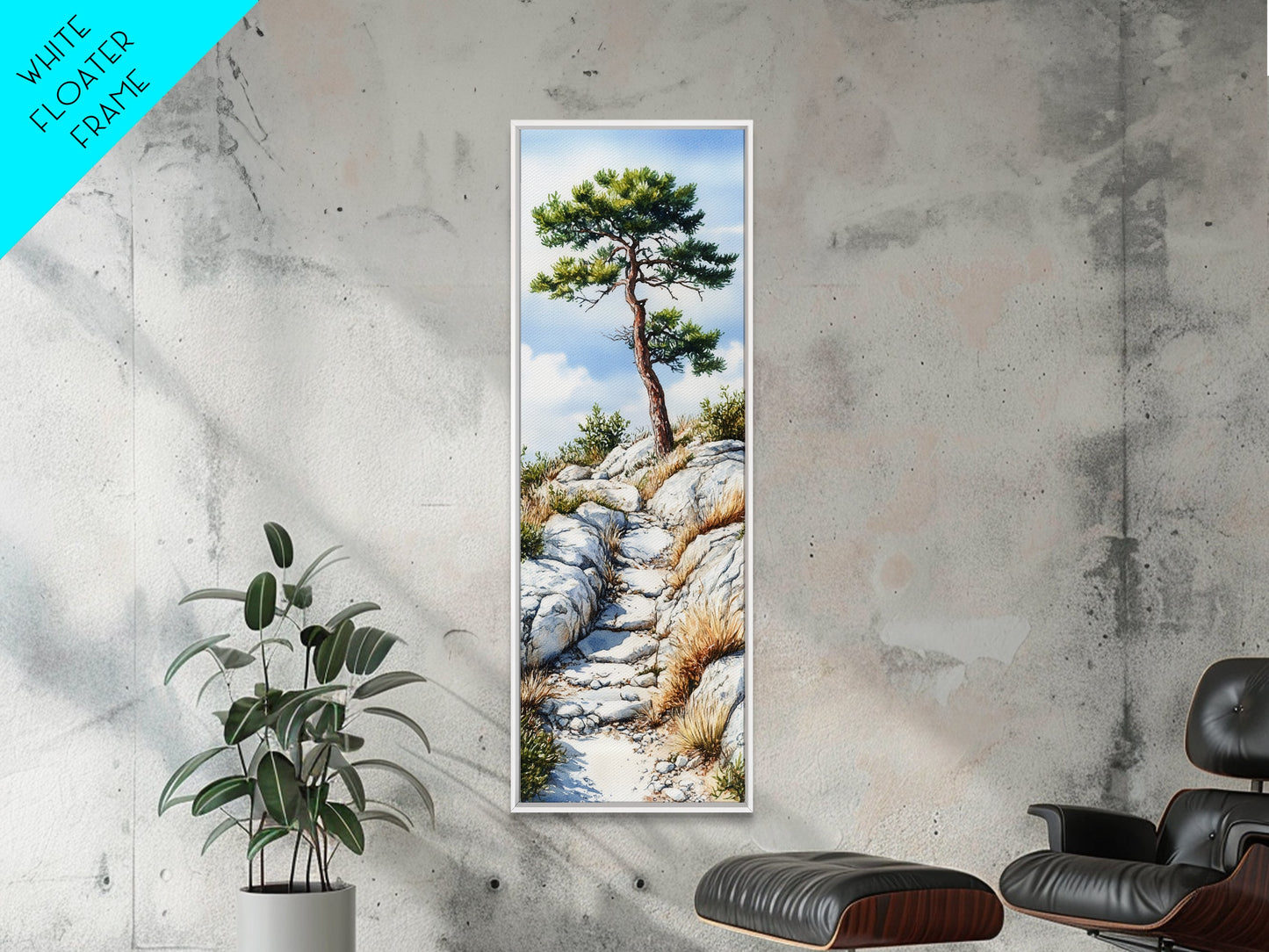 Rocky Mountain Pine Tree Painting - Framed Canvas Print Highlighting Serene Alpine Path for Rustic Wall Decor