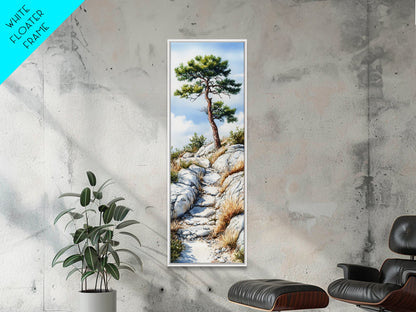 Rocky Mountain Pine Tree Painting - Framed Canvas Print Highlighting Serene Alpine Path for Rustic Wall Decor