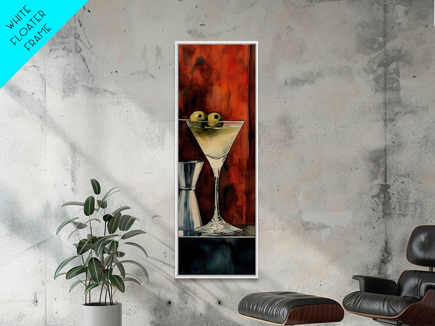 Classic Olive Martini Glass, Retro Bar Art, Espresso Martini Wall Art, Mid-Century Vibe Canvas Print, Moody Kitchen Decor