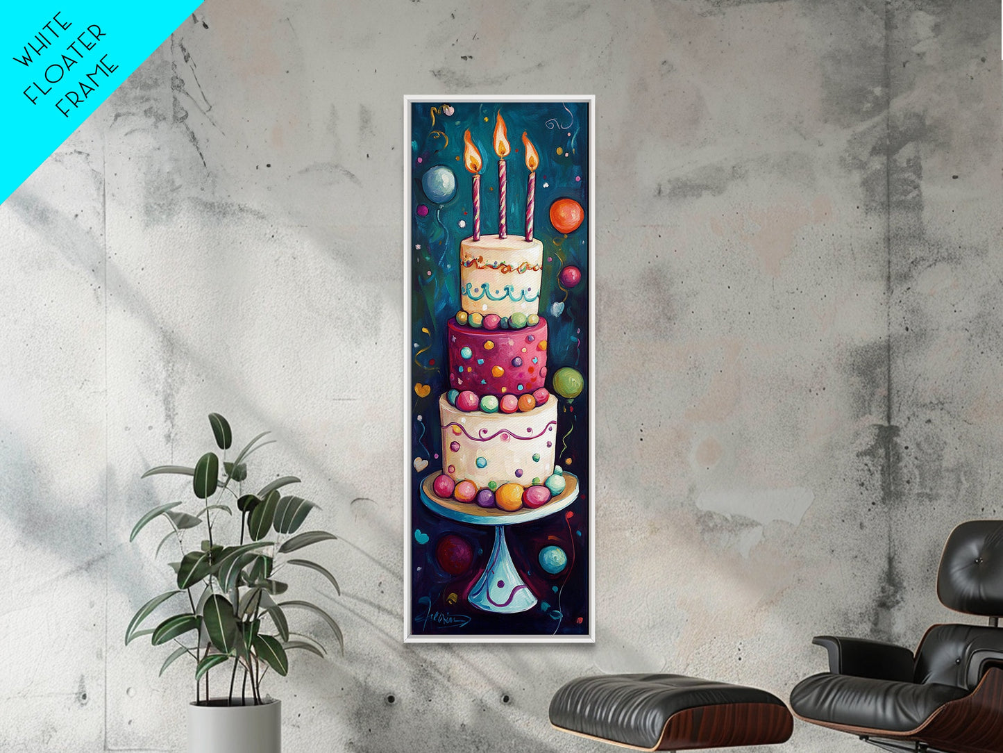 Cute Painting Print of a Birthday Cake - Framed Canvas - Preppy Dorm Room Decor - Wedding Decor - Birthday Cake Wall Art - Kitchen Decor