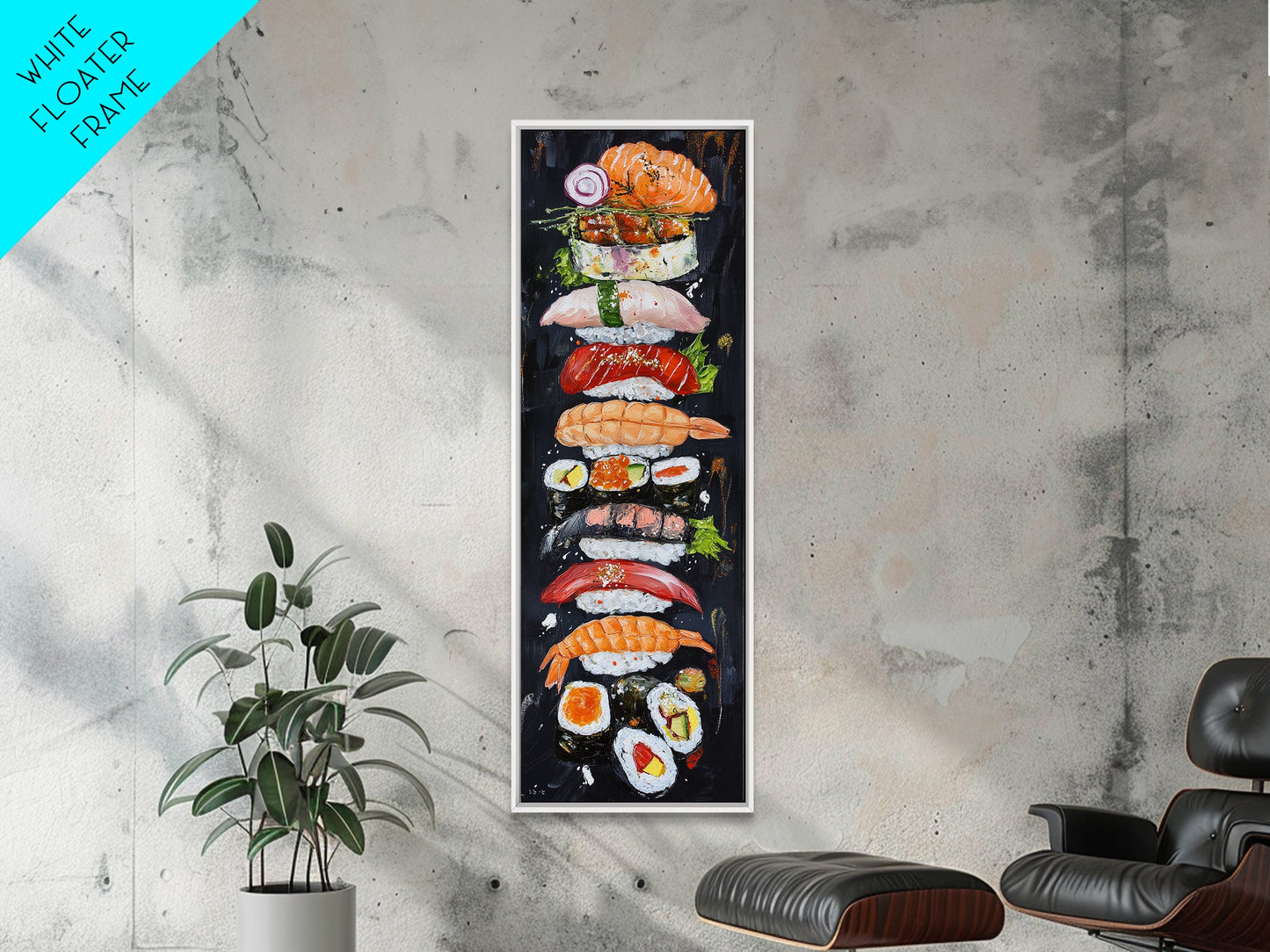 Funky Kitchen Wall Art Sushi Painting Print Framed Canvas | Sushi Decor | Kitchen Painting Decor | Kitsch Decor | Eclectic Wall Art