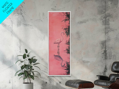 Reflections of a Pink Flamingo, Framed Canvas Print, Vaporwave Wall Art, Coastal Decor, Living Room Accent Piece, Pink Flamingo Art