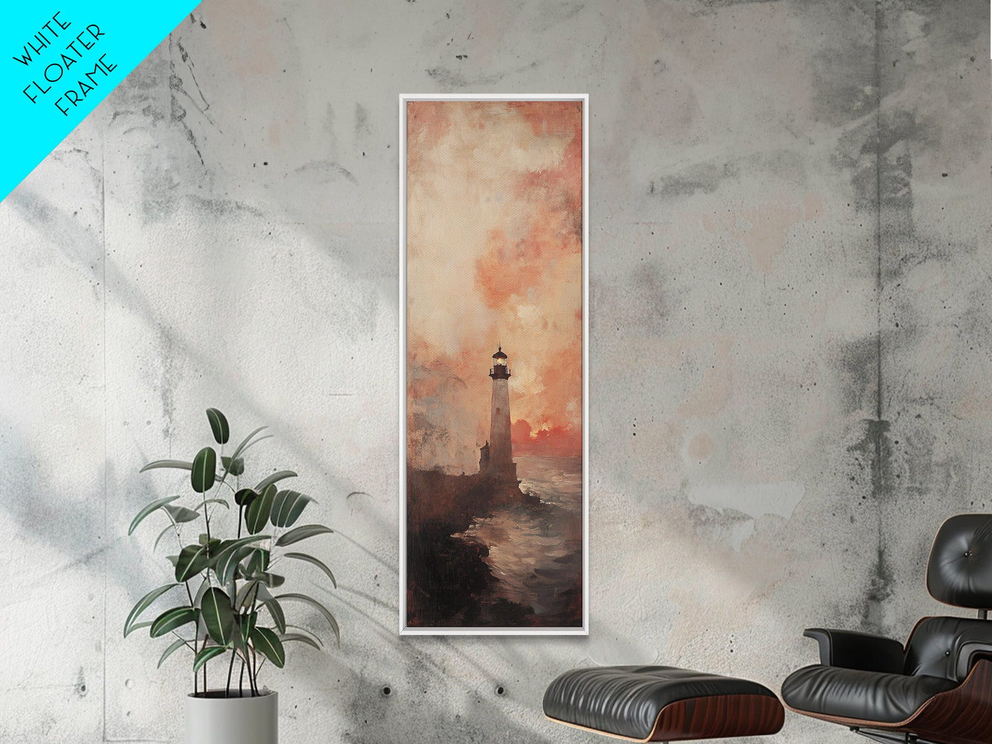 Lighthouse Wall Art Framed Canvas Print - Sunset Wall Art - Coastal Decor - Nautical Decor