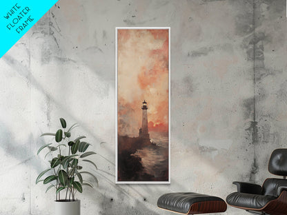 Lighthouse Wall Art Framed Canvas Print - Sunset Wall Art - Coastal Decor - Nautical Decor