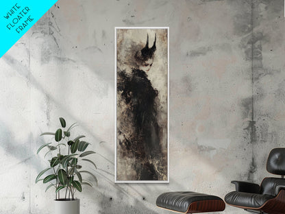 Framed Canvas Print of Dark Angels Wall Art with Gothic Aesthetic, Moody Art, Ozymandias Art, Unique Gift Idea, Long Narrow Wall Art, Tall Skinny Art