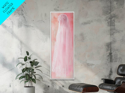 Delicate Bridal Veil Framed Canvas Print Feminine Pink Wall Art Wabi Sabi Minimalist Romantic Bedroom Artwork Unique Wedding Gift Idea